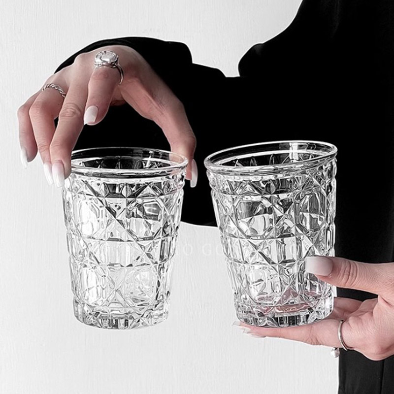 Old Fashioned Glass - 2 buah 310ml antik berlian bermotif