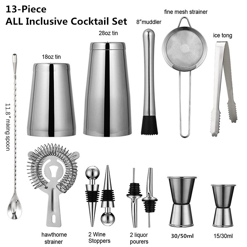 Boston Shaker Set - 13 Buah/Set Pengocok Cocktail Baja Tahan