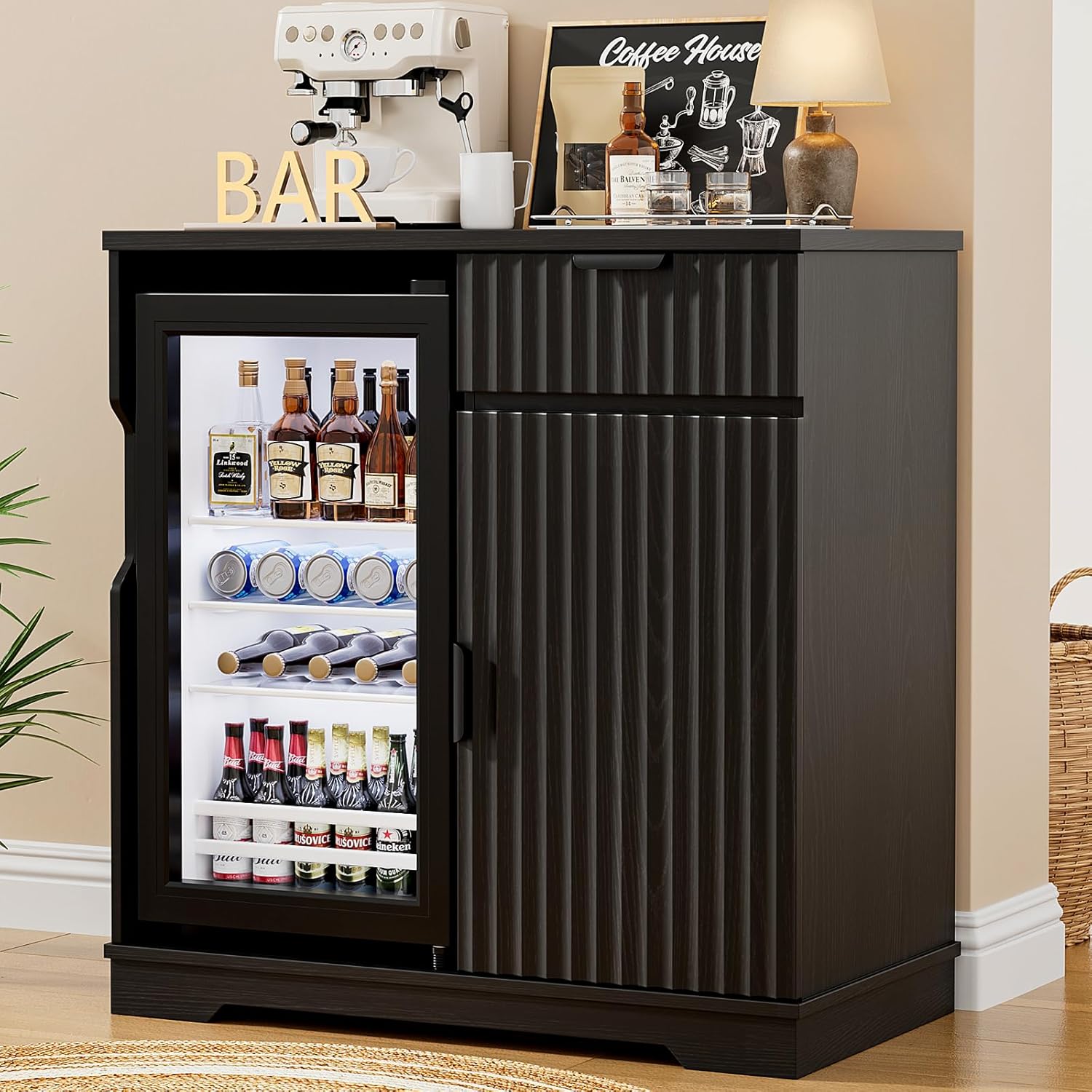 Lemari Bar Kopi Beralur dengan - Home Bar And Fridge ulasan dan harga